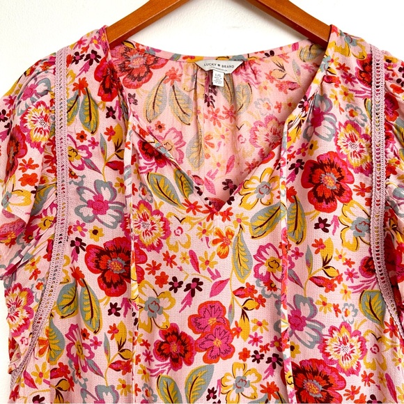 Lucky Brand Vibrant Floral Blouse Top Size Large - Picture 3 of 8